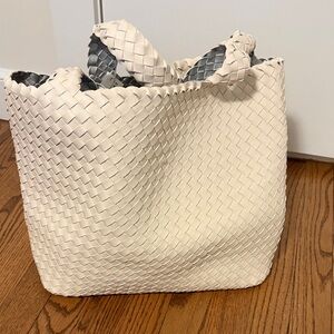 Cream Woven Tote Bag New with Tags! Reversible to Silver!